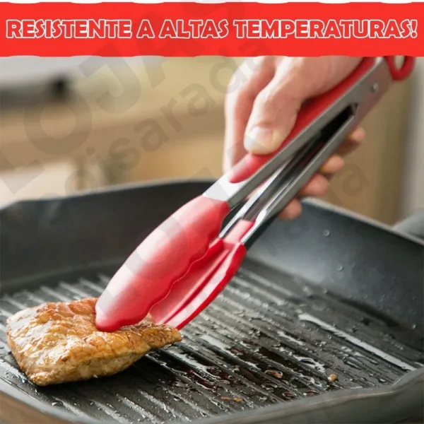 Pegador Em Silicone e Inox para Cozinha - Saladas, Carnes e Alimentos - Grande - Imagem 2