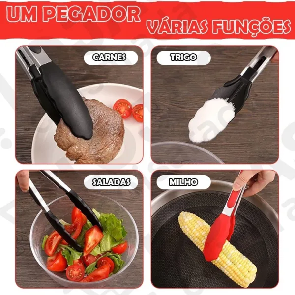Pegador Em Silicone e Inox para Cozinha - Saladas, Carnes e Alimentos - Grande - Imagem 4
