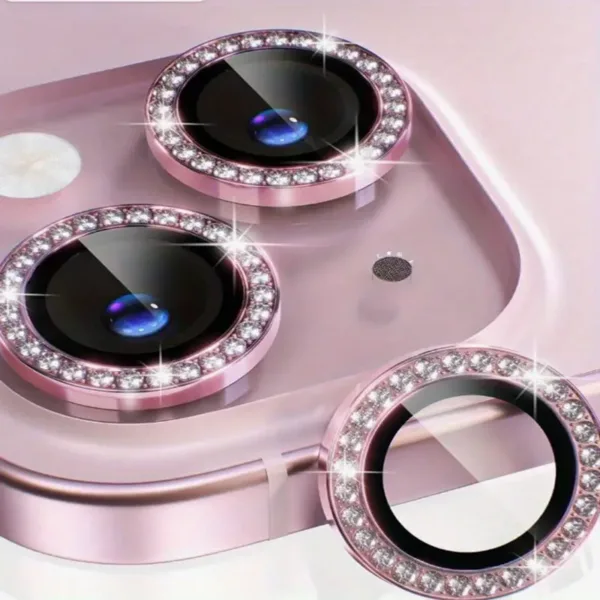 Película Câmera Aro Strass Prata P/ iPhone 14 e 14 Plus o Par - Imagem 2