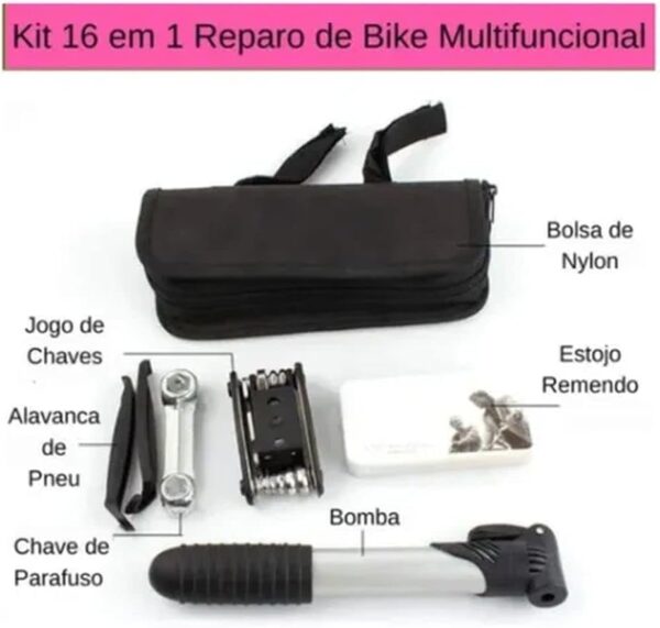 Kit Ferramentas Bike Chaves Remendo Reparo Pneu Bolsa Quadro - Imagem 3
