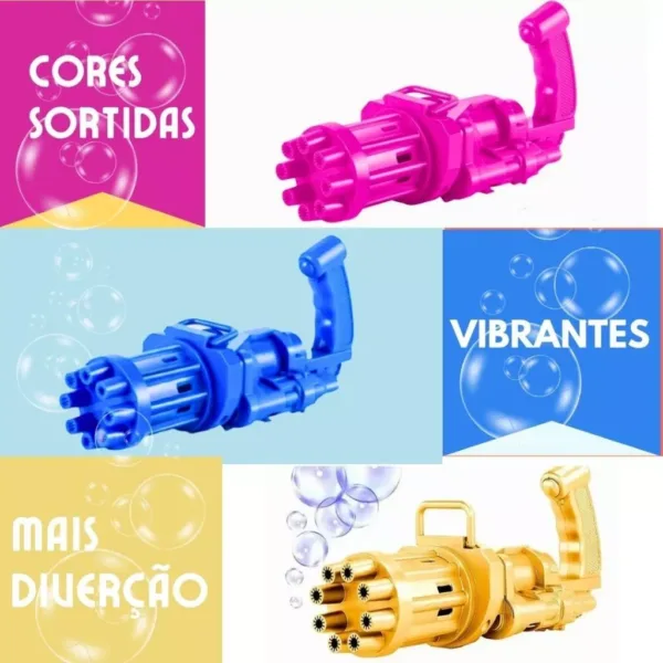 Máquina Automática Infantil GATLING De Bolhas De sabão Com Refil de Bolha De Sabão - Imagem 4