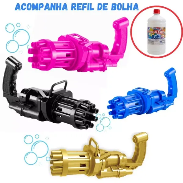 Máquina Automática Infantil GATLING De Bolhas De sabão Com Refil de Bolha De Sabão