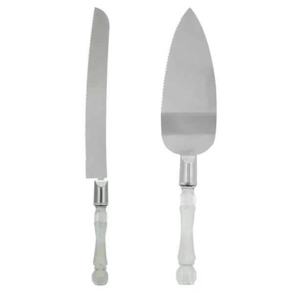 Kit Faca e Espátula para Bolo Aço Inox com Cabo Acrílico