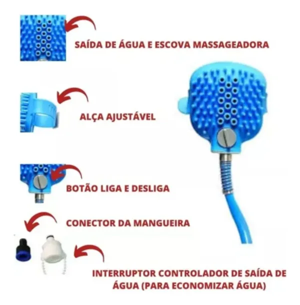 Mangueira Luva Banho Pet Caes Gatos Massageadora Escova Azul - Imagem 8