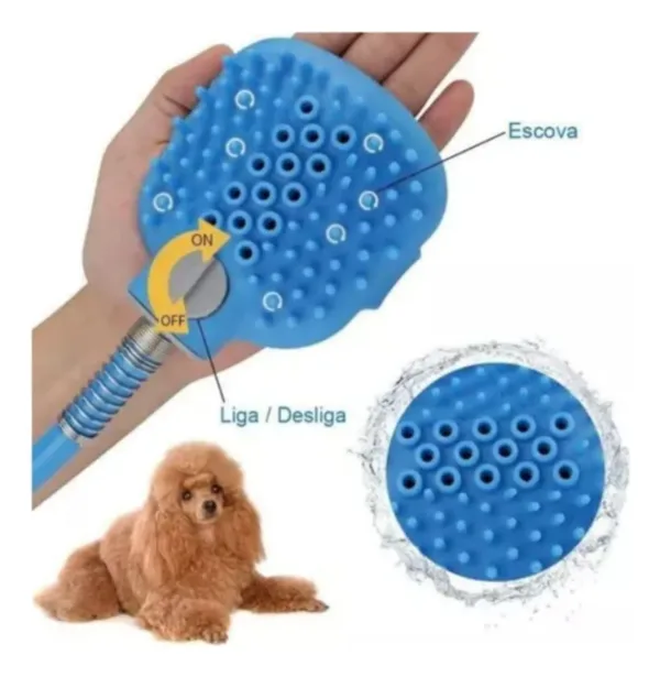 Mangueira Luva Banho Pet Caes Gatos Massageadora Escova Azul - Imagem 7