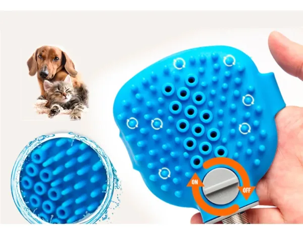 Mangueira Luva Banho Pet Caes Gatos Massageadora Escova Azul - Imagem 6
