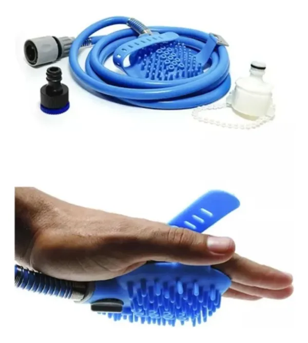 Mangueira Luva Banho Pet Caes Gatos Massageadora Escova Azul - Imagem 5