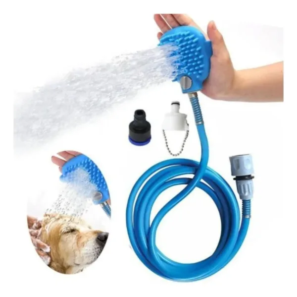 Mangueira Luva Banho Pet Caes Gatos Massageadora Escova Azul - Imagem 4