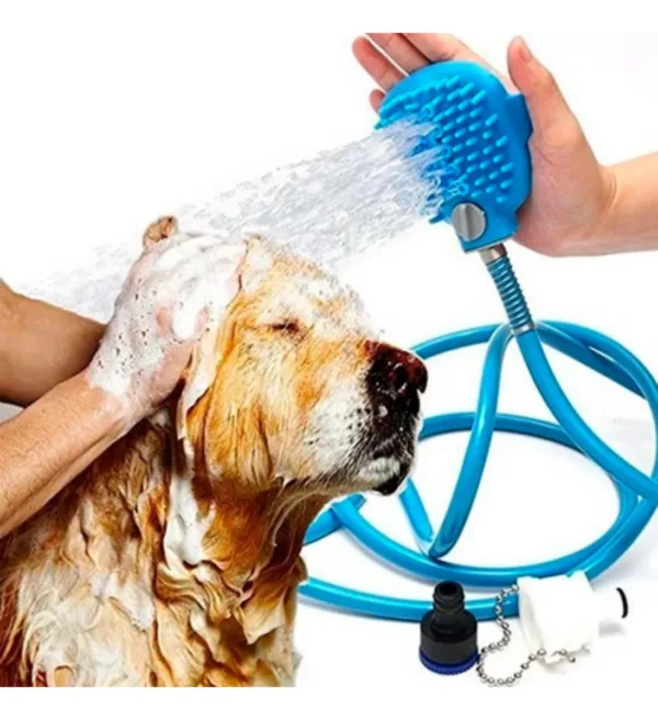 Mangueira Luva Banho Pet Caes Gatos Massageadora Escova Azul - Imagem 2