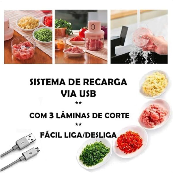 Mini Triturador Elétrico Portátil de Alimentos - Processador Compacto 250ml - Cortador Eficiente para Cozinha - Imagem 2